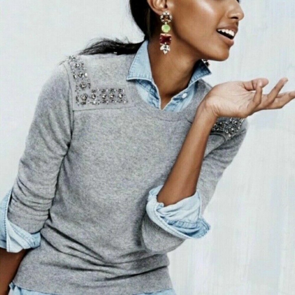 J Crew Rhinestone Embellished Cashmere Wool Sweater